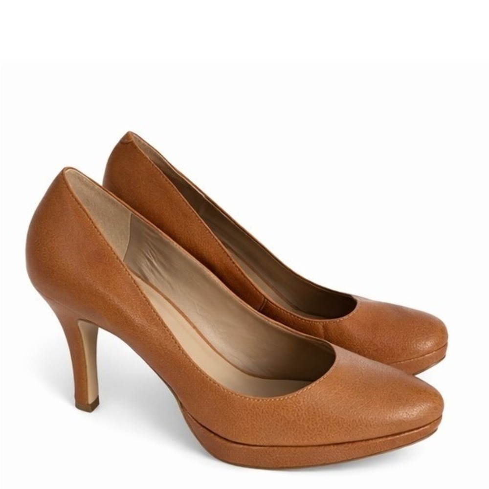 Talbots Padma Camel Leather Platform High Heel Pumps Shoes 11B Neutral Preppy